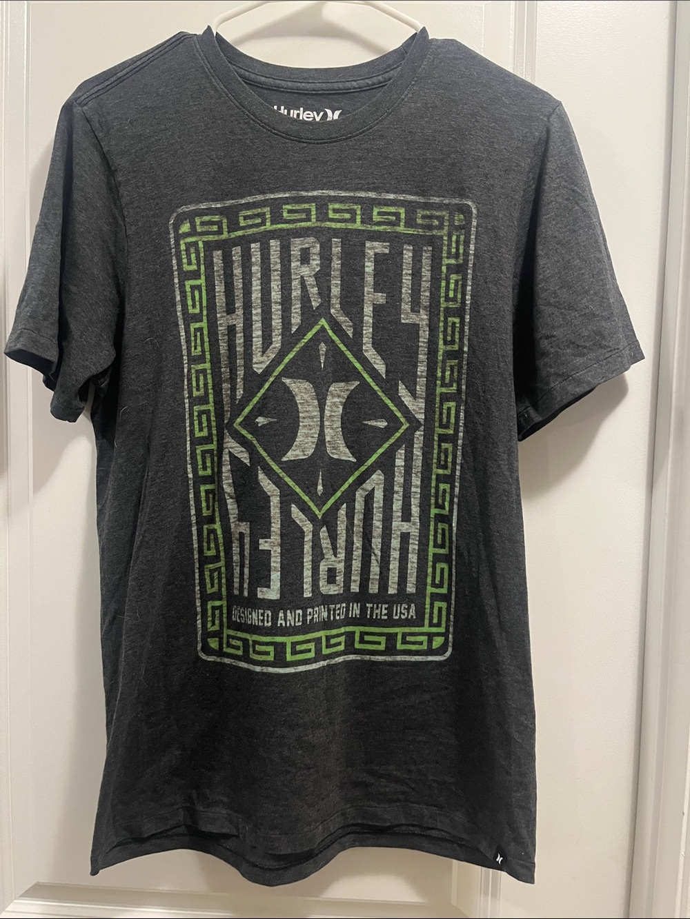 Hurley Black Short Sleeve Graphic Tee with Green Accents